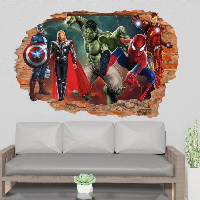 Avengers Digital Print Large Vinyl Wall Sticker Superhero Spiderman Thor Boys Bedroom 1124 - image 1