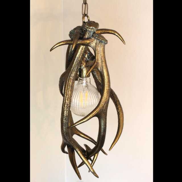 Chandelier From Antlers, Bronze Pendant Antler Lamp, Ceiling Real Handfinisihed Deerantler Antlers - image 1