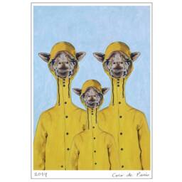 Giraffes in Raincoat Print, Original Giraffe Illustration For Wall Decoration Or Birthday Gift - thumbnail 1