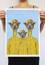 Giraffes in Raincoat Print, Original Giraffe Illustration For Wall Decoration Or Birthday Gift - thumbnail 2