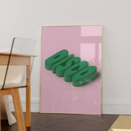 Disco Typography Pink & Green Print - Funky Disco, 70S 80S 80S, 3D Disco, Party Night, Trendy Home Poster, Minimalist Retro, Colourful Art - thumbnail 3