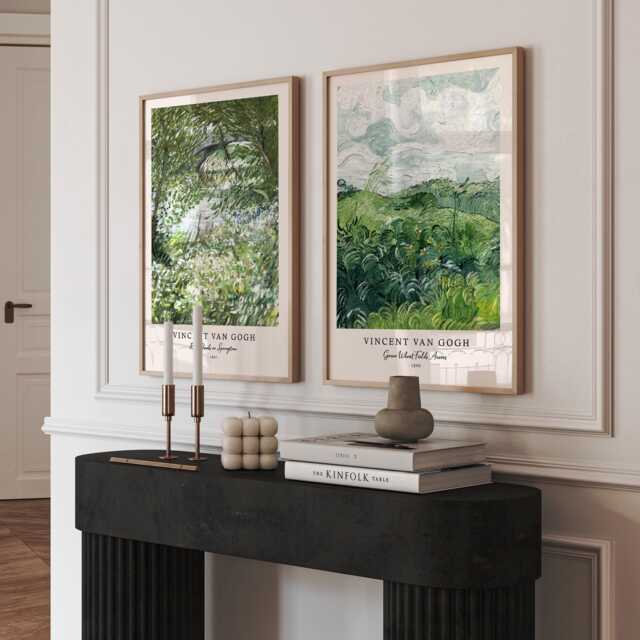Vincent Van Gogh Green Landscape Wall Art Set Of 2 Vintage Impressionist Prints - image 1
