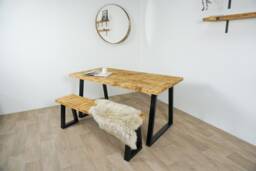 Handmade Rustic Solid Wood Dining Table With Black Trapezium Legs. - Kitchen Table