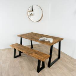 Handmade Rustic Solid Wood Dining Table With Black Trapezium Legs. - Kitchen Table - thumbnail 3