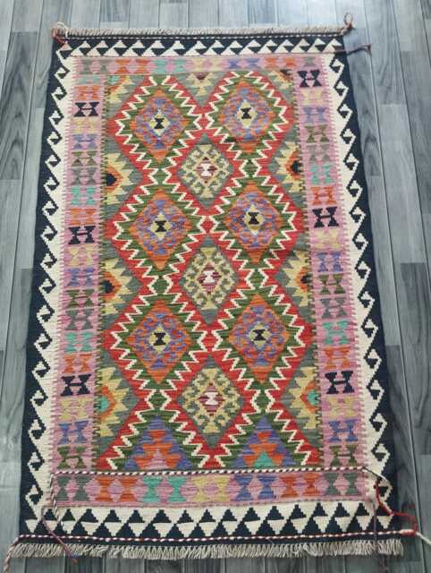 Multicolour Kilim Rug, Handmade Artisan Afghan Turkish Persian Navajo Scandinavian Bohemian Flatweave Natural Wool Rug 154x97 cm - image 1