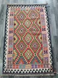 Multicolour Kilim Rug, Handmade Artisan Afghan Turkish Persian Navajo Scandinavian Bohemian Flatweave Natural Wool Rug 154x97 cm - thumbnail 1
