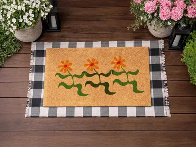 Funky Daisy Doormat - Natural Coir Rug Bright Floral Housewarming Gift - image 1