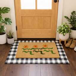 Funky Daisy Doormat - Natural Coir Rug Bright Floral Housewarming Gift - thumbnail 4