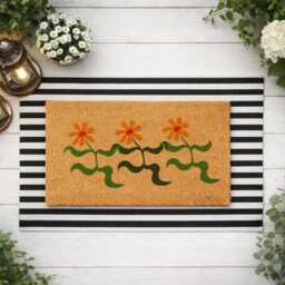 Funky Daisy Doormat - Natural Coir Rug Bright Floral Housewarming Gift - thumbnail 2