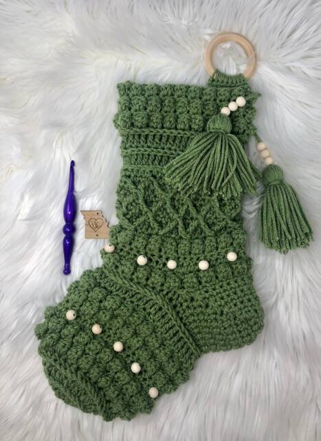 Boho Beaded Stocking, Crochet Pattern, Christmas, Beads, Fireplace, Mantle, Decor, Tassel - PDF Download - image 1