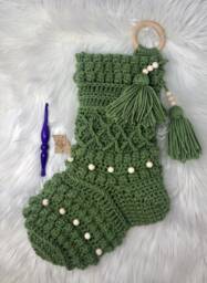 Boho Beaded Stocking, Crochet Pattern, Christmas, Beads, Fireplace, Mantle, Decor, Tassel - PDF Download - thumbnail 1