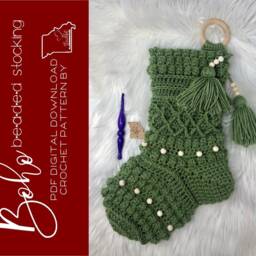 Boho Beaded Stocking, Crochet Pattern, Christmas, Beads, Fireplace, Mantle, Decor, Tassel - PDF Download - thumbnail 3