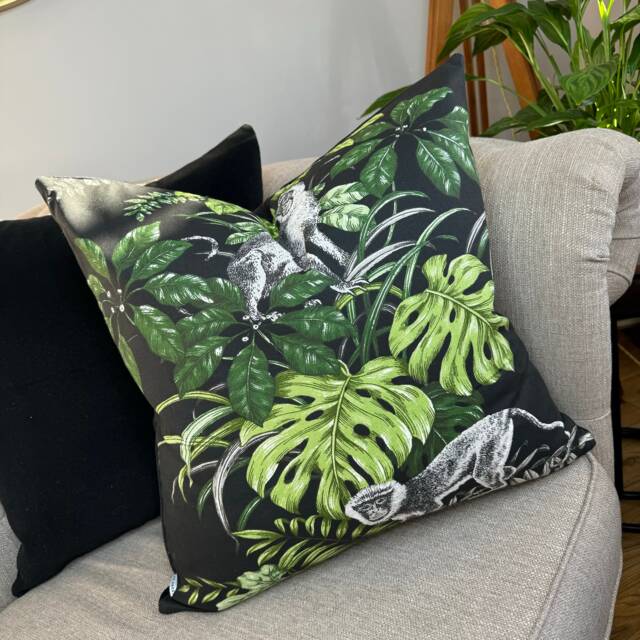 Decorative Pillow, Black - Green Cushion Cover , Animal Print Pillow Monkey Palm Cover, Velvet Size 20 - image 1