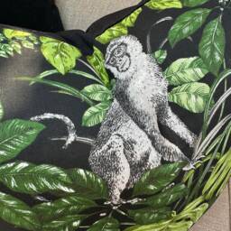Decorative Pillow, Black - Green Cushion Cover , Animal Print Pillow Monkey Palm Cover, Velvet Size 20 - thumbnail 2
