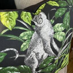 Decorative Pillow, Black - Green Cushion Cover , Animal Print Pillow Monkey Palm Cover, Velvet Size 20 - thumbnail 3