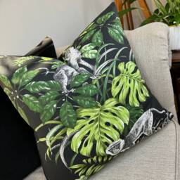 Decorative Pillow, Black - Green Cushion Cover , Animal Print Pillow Monkey Palm Cover, Velvet Size 20 - thumbnail 4