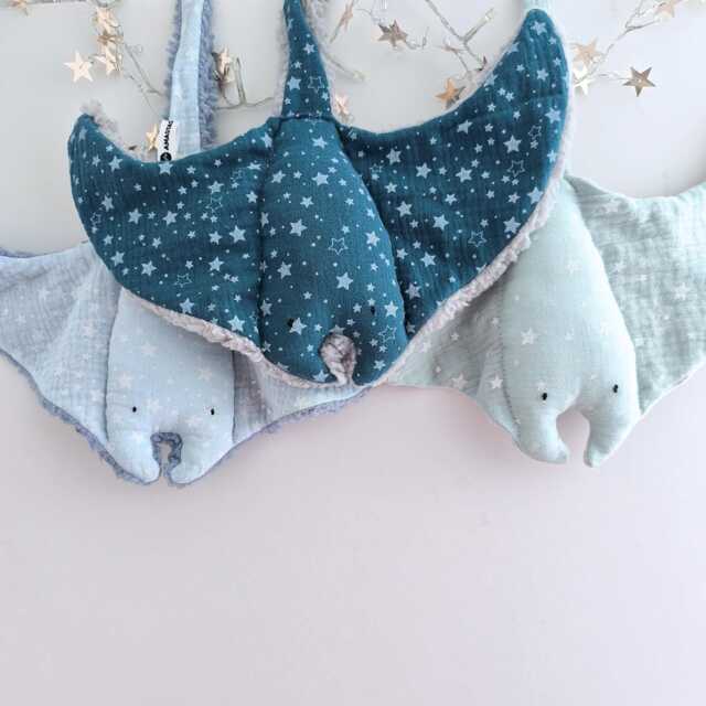 Manta Ray Baby Comforters, Stingray Animal Loveys, Double Gauze Cotton Ocean Toy, Cuddle Soft Sea Animal, Doudou Stingray, New Gift - image 1