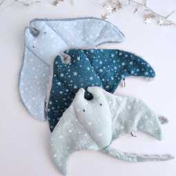 Manta Ray Baby Comforters, Stingray Animal Loveys, Double Gauze Cotton Ocean Toy, Cuddle Soft Sea Animal, Doudou Stingray, New Gift - thumbnail 3