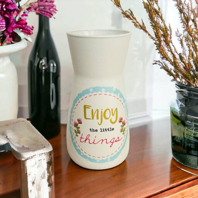 Pretty Shabby Chic Vase, Enjoy The Little Things, Country Kitchen Vintage Style Vase - image 1
