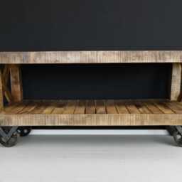 Tv Stand On Wheels W120cm - Rustic Industrial Wood Media Cabinet Rolling Storage Console Cable Management Lounge Furniture - thumbnail 2