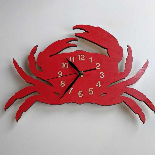 Wooden Crab Wall Clock Large 12-18Inch, Art Decor, Non-Ticking, Nautical Decor, Gift, Diving - image 1