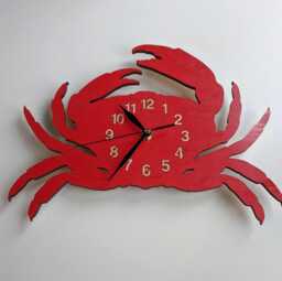 Wooden Crab Wall Clock Large 12-18Inch, Art Decor, Non-Ticking, Nautical Decor, Gift, Diving - thumbnail 1