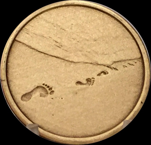 Footprints in The Sand Bronze Medallion Chip Coin Token Foot Prints Spiritual Gift - image 1