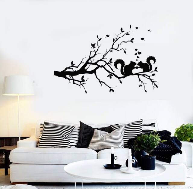 Squirrel Love Vinyl Wall Decal Tree Branch Forest Nature Romantic Decor Stickers Mural - #2360Di - image 1