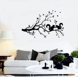 Squirrel Love Vinyl Wall Decal Tree Branch Forest Nature Romantic Decor Stickers Mural - #2360Di - thumbnail 1