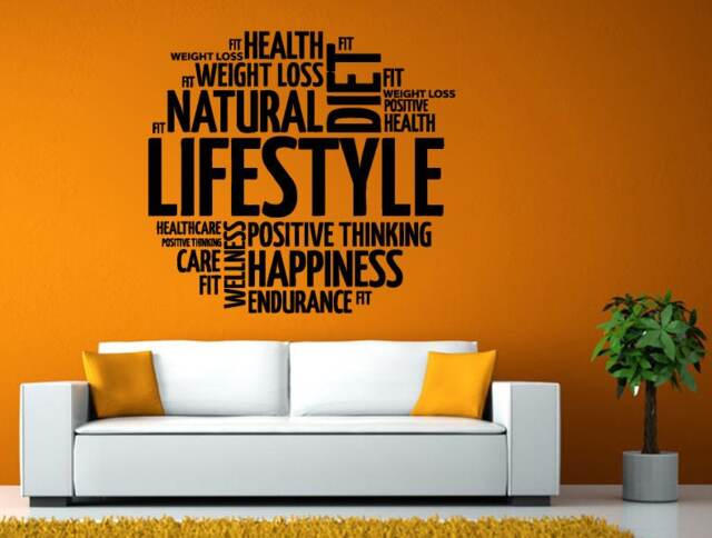 Healthy Natural Lifestyle Health Endurance Weight Loss Happiness Words Motivation Diet Wall Stickers Decals Vinyl Mural Decor Art L2096 - image 1