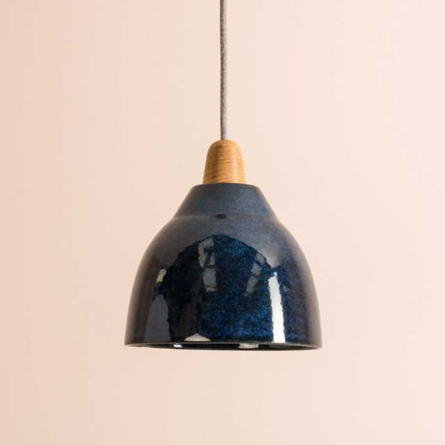 Blue Element Pendant Light in Ceramic & Oak - image 1