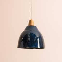 Blue Element Pendant Light in Ceramic & Oak