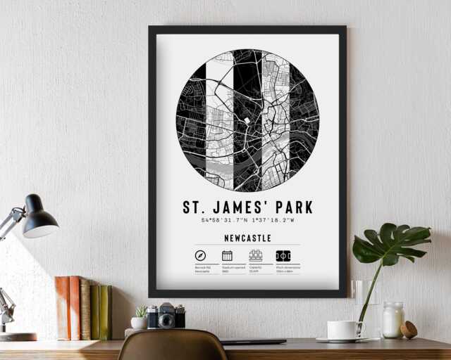 Newcastle St. James' Park Minimalist Map Print & Frame Gift - Football United Decor Son Brother Dad Granddad Grandad - image 1