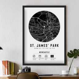 Newcastle St. James' Park Minimalist Map Print & Frame Gift - Football United Decor Son Brother Dad Granddad Grandad - thumbnail 3