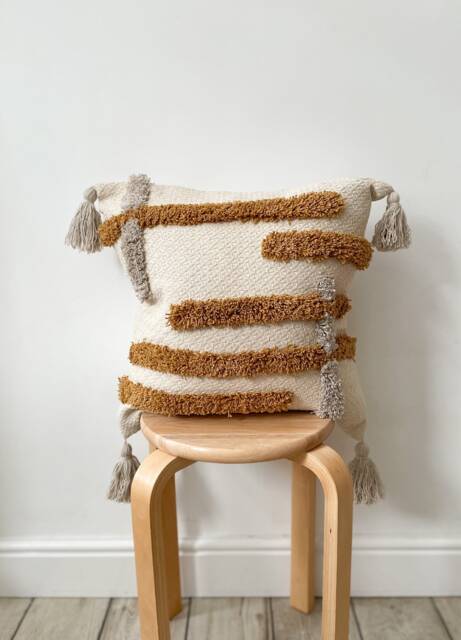 Tufted Cushion Cover in Beige , Grey With Tassels, Orange Pillows, Scatter Cushion, Sofa - image 1