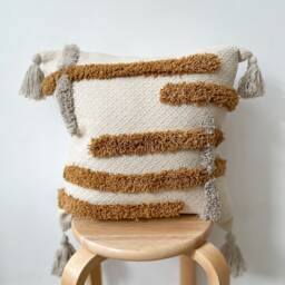 Tufted Cushion Cover in Beige , Grey With Tassels, Orange Pillows, Scatter Cushion, Sofa - thumbnail 2