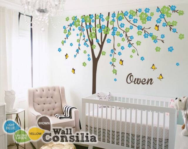 "Cherry Blossom Tree Wall Decal Nursery Decor, Butterflies - 113"" X 93" - image 1