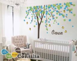 "Cherry Blossom Tree Wall Decal Nursery Decor, Butterflies - 113"" X 93" - thumbnail 1