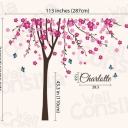 "Cherry Blossom Tree Wall Decal Nursery Decor, Butterflies - 113"" X 93" - thumbnail 2