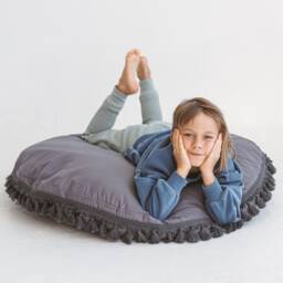 Large Grey Floor Cushion With Tassels ~ Cozy Reading Room Pillow Playhouse Decor Kids For Indoor Play Kindergarten