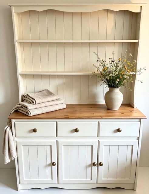 Large Painted Pine Welsh Dresser - Rustic Farmhouse Kitchen Hutched Sideboard Modern Country Display Cabinet, Shabby Chic Two Piece Buffet - image 1
