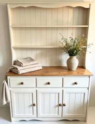 Large Painted Pine Welsh Dresser - Rustic Farmhouse Kitchen Hutched Sideboard Modern Country Display Cabinet, Shabby Chic Two Piece Buffet - thumbnail 1