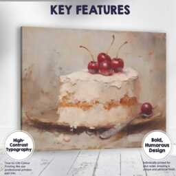 Vintage Cherry Cream Cake Still Life Canvas Wall Art Print Decor Picture Ready To Hang