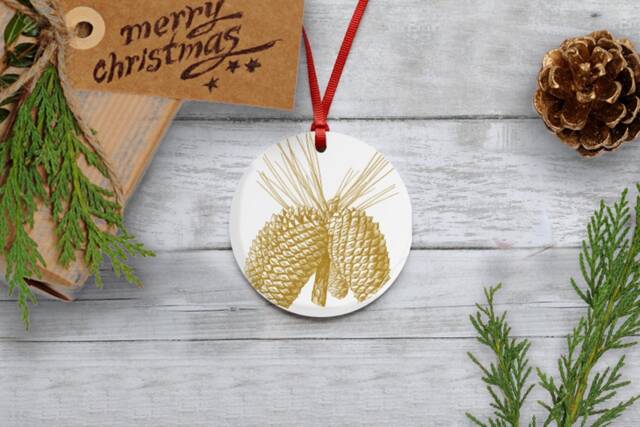 Pine Cone Christmas Decoration - Ceramic Tree Ornament Hand Printed in Shropshire - image 1