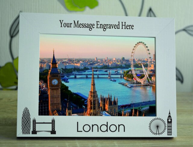 London Skyline Personalised Wooden Photo Frame New York Paris City Keepsake Gift Size 6 X 4 Or 7 5