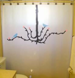 Bluebird Chandelier Fabric Shower Curtain, Birds Bathroom Decor - thumbnail 1