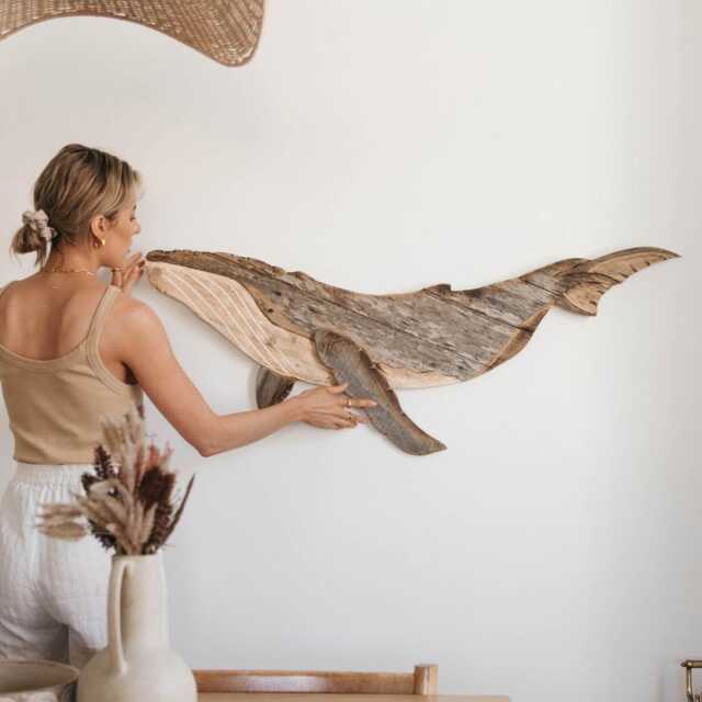 Reclaimed Wood Humpback Whale Wall Art Eco-Friendly Ocean Sculpture - image 1