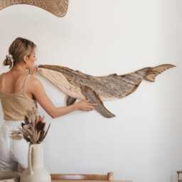 Reclaimed Wood Humpback Whale Wall Art Eco-Friendly Ocean Sculpture - thumbnail 1