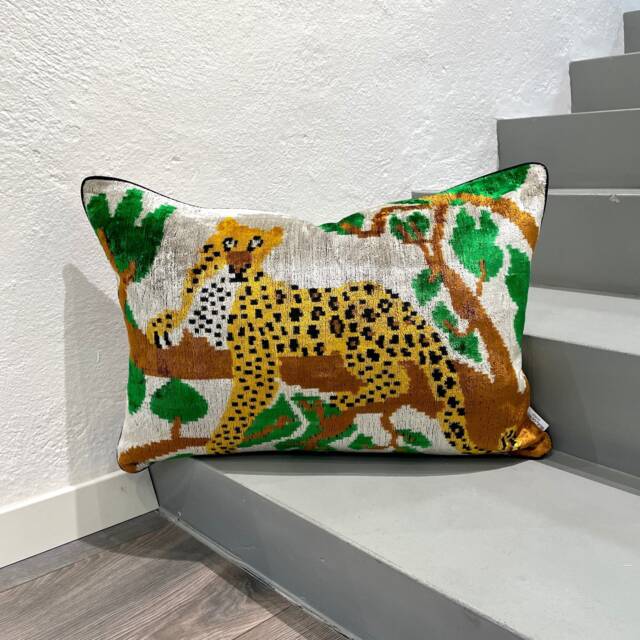 Velvet Ikat Pillow Cover Jaguar - Decorative Cushion For Sofa Or Bed - image 1