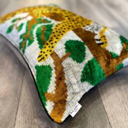 Velvet Ikat Pillow Cover Jaguar - Decorative Cushion For Sofa Or Bed - thumbnail 3